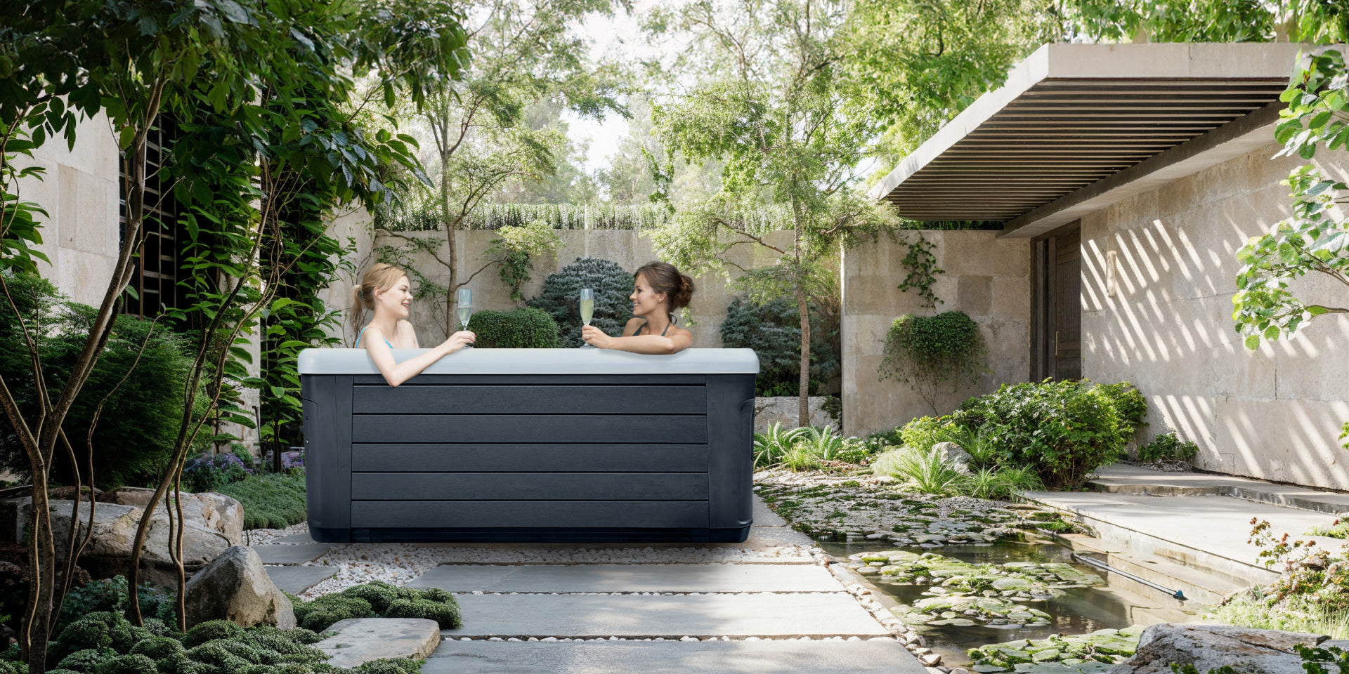 t wo - meisjes - genieten - spa - in - buiten - tuin - Nederland -BETA-Wellness