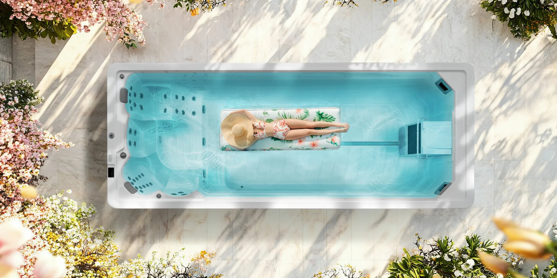 meisjes in het echt - genieten - beta-wellness - zwemmen - spa's - water - oppervlakte - buiten - tuin