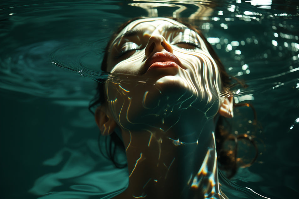 a girl's head on surface of water