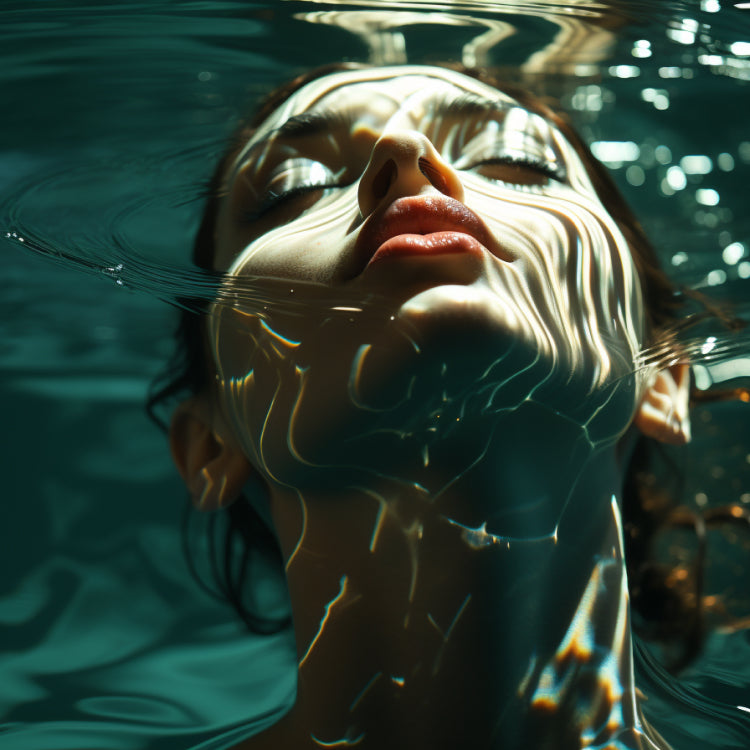 a girl's head on surface of water